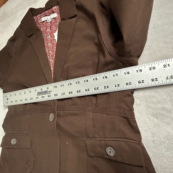 CAbi 525 Womens Brown One-Button Blazer Jacket Size 10 Red Patterned Lining New - Picture 8 of 10
